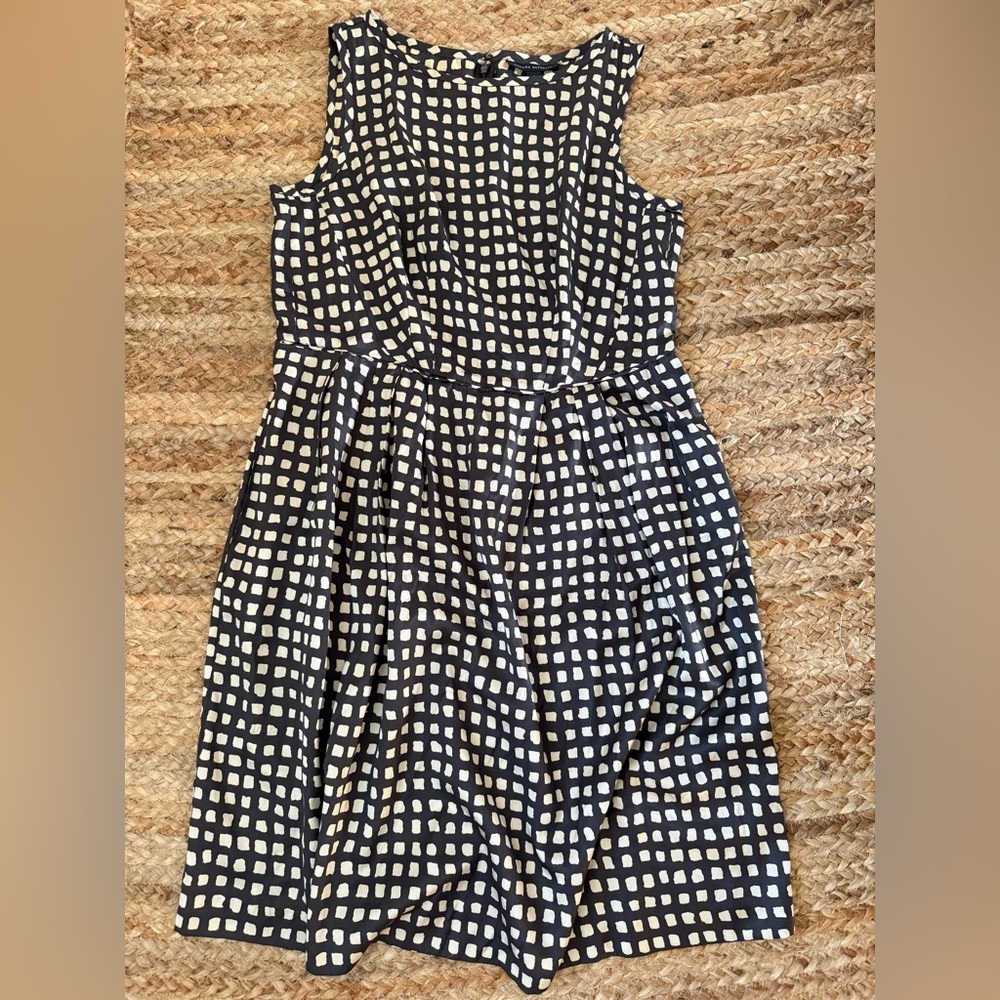 Banana Republic Size 12 Brown & Tan Geometric Silk Blend Dress w/ pleated front